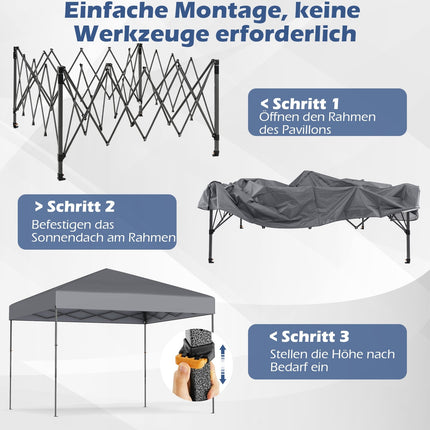 Pop-Up Pavilion with UV50+ Protection, Adjustable Height, Gray