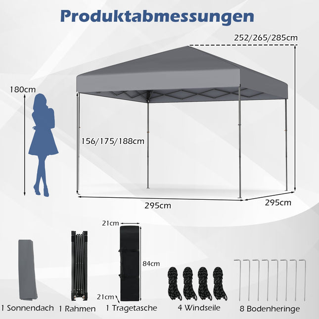 Pawilon typu pop-up z ochroną UV50+, regulowana wysokość, szary