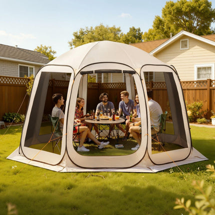 Pop-Up Screen House Tent, 10-12 Person, Beige, Carry Bag
