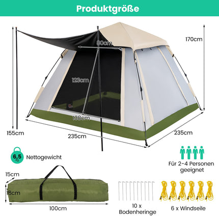 Pop-Up Tent for 2-4 People, Waterproof, Mosquito Net