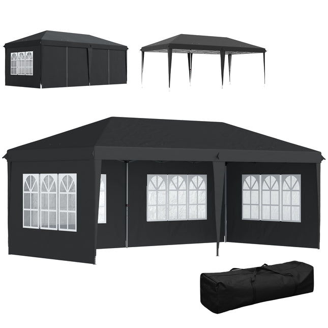 Opklapbaar waterdicht paviljoen 3x6m met UV-bescherming, zwart