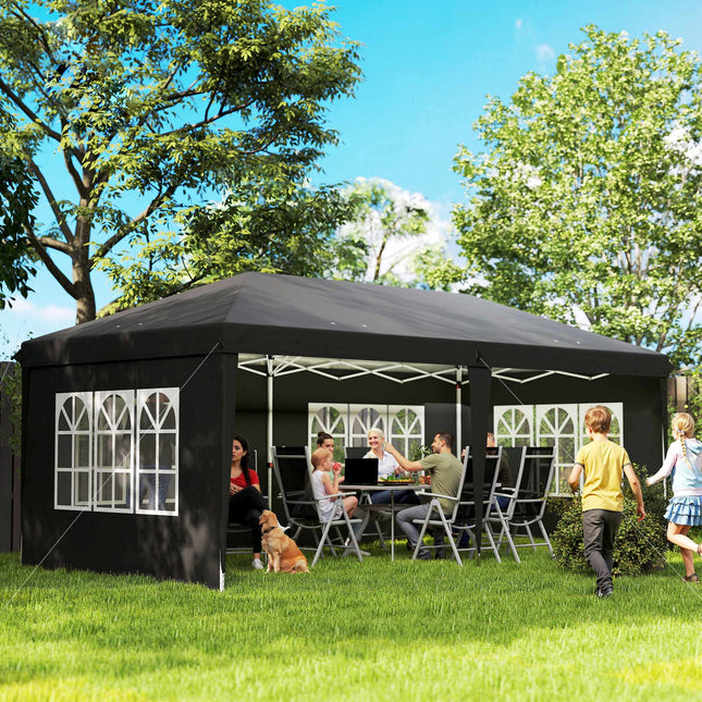 Opklapbaar waterdicht paviljoen 3x6m met UV-bescherming, zwart