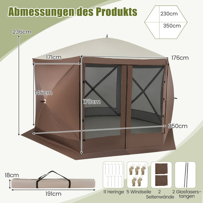 Pop-up paviljoen 350x350 cm met draagtas en gaaswanden