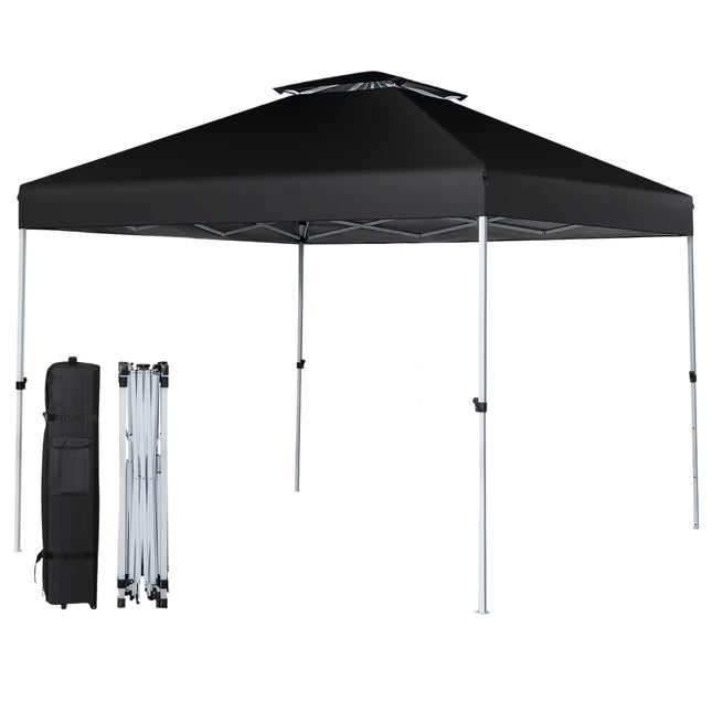 Pop-up canopy tent outdoor party tent with adjustable height 305 x 305 cm black