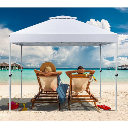 Pop-up canopy tent outdoor party tent with adjustable height 305 x 305 cm silver white