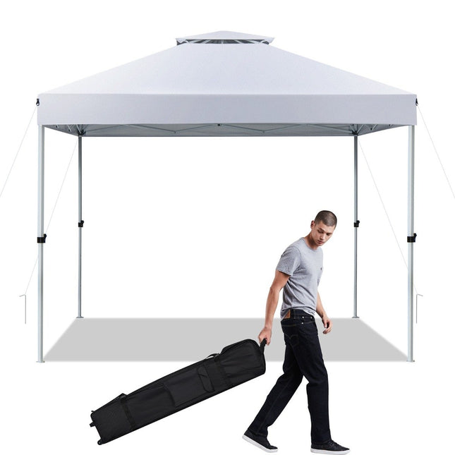 Pop-up canopy tent outdoor party tent with adjustable height 305 x 305 cm silver white