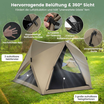 Pop up tent for 4-6 people camping tent with canopy waterproof family tent 285 x 250 x 147 cm olive green