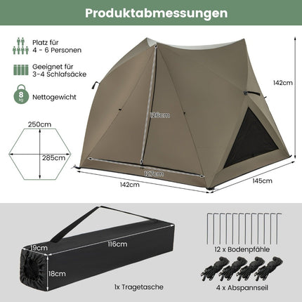 Pop up tent for 4-6 people camping tent with canopy waterproof family tent 285 x 250 x 147 cm olive green