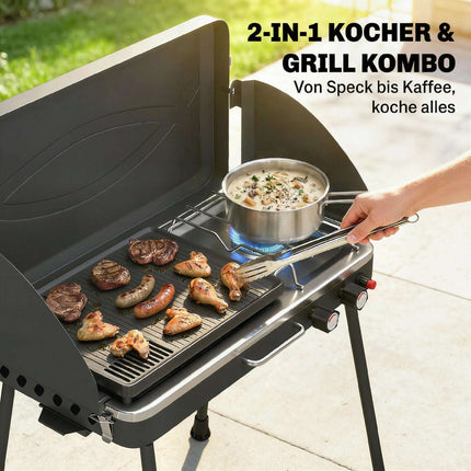 Portable 2-Burner Gas Grill, 7 kW, Tabletop Convertible