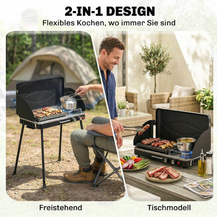 Portable 2-Burner Gas Grill, 7 kW, Tabletop Convertible