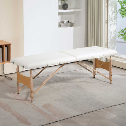 Portable 2-Zone Massage Table, Adjustable Height, Cream White