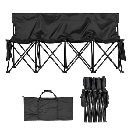 Portable 4-Seat Folding Bench with Backrest, Pockets