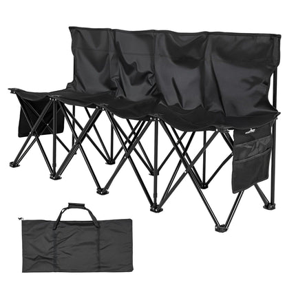 Portable 4-Seat Folding Bench with Backrest, Pockets