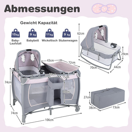 Portable 5-in-1 Baby Crib & Playpen with Bassinet, Purple