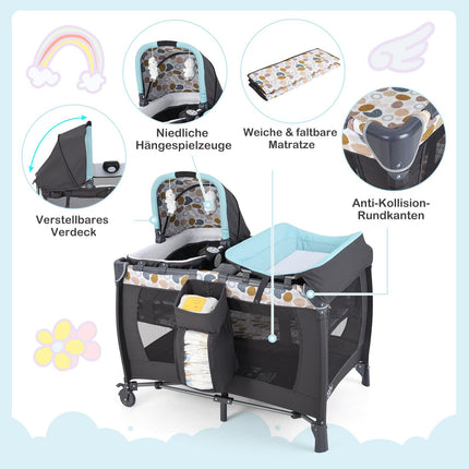 Portable 5-in-1 Baby Travel Crib with Bassinet & Changing Table