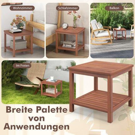 Portable Acacia Wood Side Table, 2-Tier Storage, 45x45x45 cm