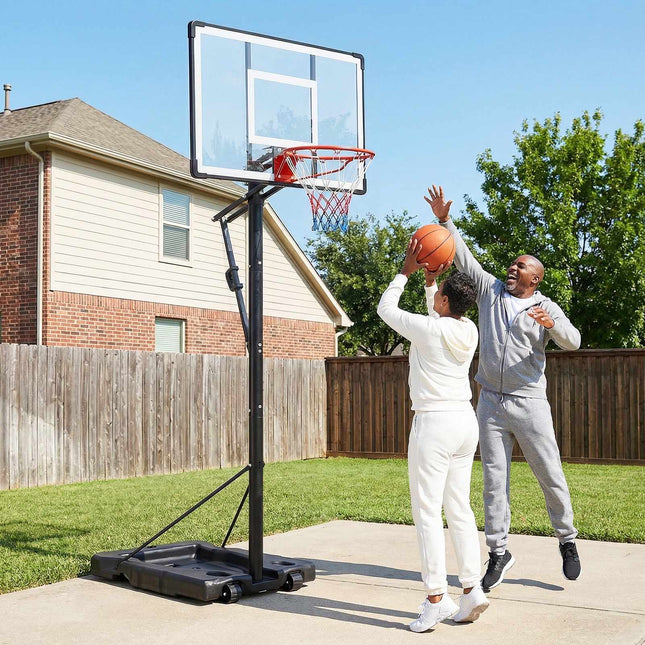 Draagbare basketbalring, verstelbaar van 1,7 tot 3 meter, met een achterbord van 109 cm.