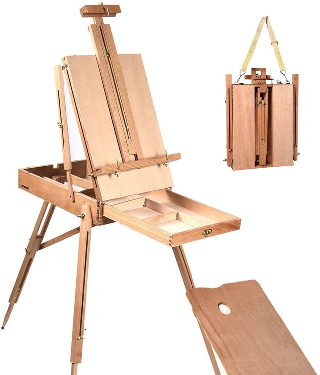 Portable Beechwood Easel with Drawer and Shelf, 71x114x183 cm