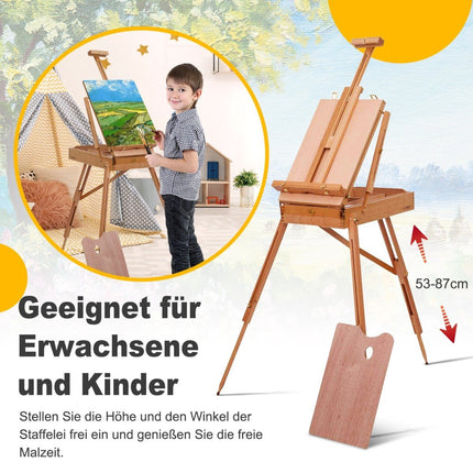 Portable Beechwood Easel with Drawer and Shelf, 71x114x183 cm