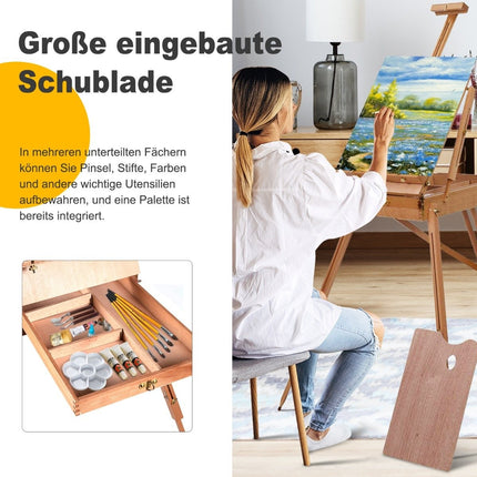 Portable Beechwood Easel with Drawer and Shelf, 71x114x183 cm