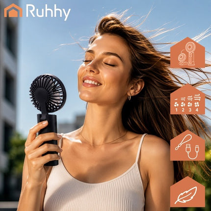 Portable Black Handheld Fan, USB-C, 2400mAh Battery