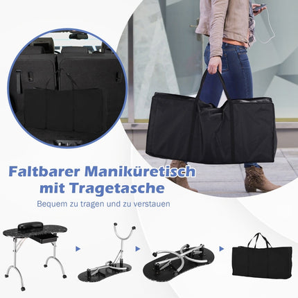 Portable Black Manicure Table with Drawer & Wheels