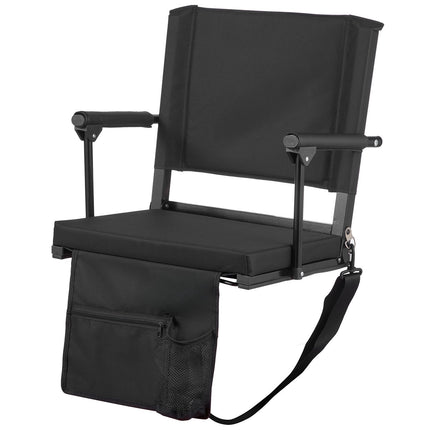 Portable Bleacher Seat with Armrests, Cup Holder, Black