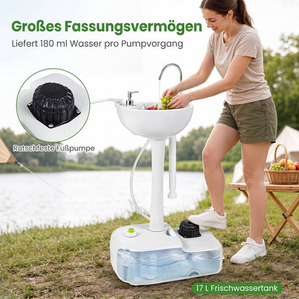 Portable Camping Sink with 4.5 Gal Tank & Foot Pump