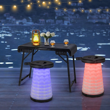 Portable Camping Table with 2 LED Stools, Adjustable Height