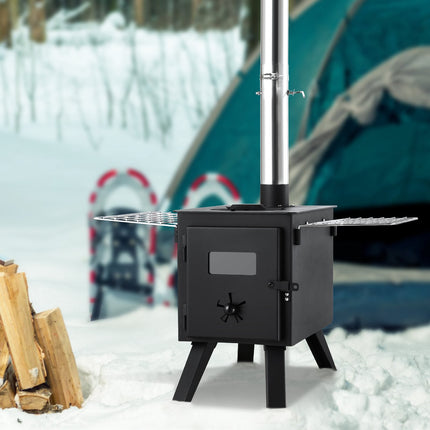 Portable Camping Tent Wood Stove With 8 Chimney Pipes, Gloves
