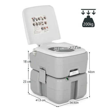 Portable Camping Toilet with 10L Freshwater Tank, Grey