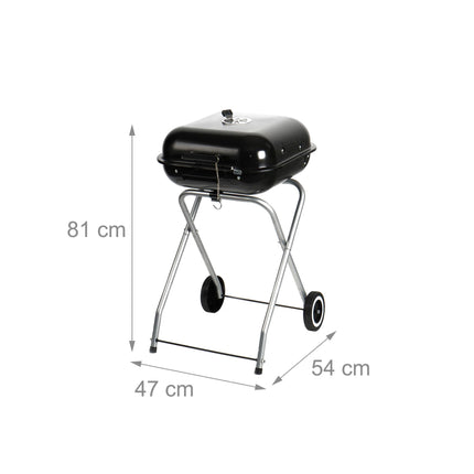 Portable Charcoal BBQ with Lid & Wheels, Black Steel