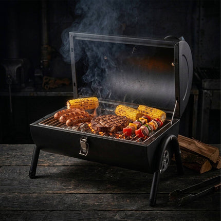 Portable Charcoal Grill with Thermometer & Chimney