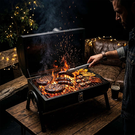 Portable Charcoal Grill with Thermometer & Chimney