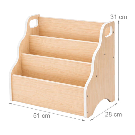 Portable Children's Bookcase – Natural Wood, 3-Tier MDF
