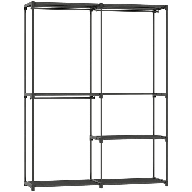 Portable Clothes Rack, Metal Frame, Fabric Shelves, Black