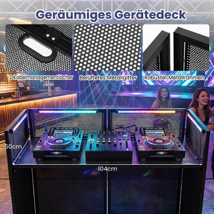 Portable DJ Booth with Adjustable Feet and Black Scrims