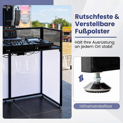 Portable DJ Booth with Adjustable Feet and Black Scrims