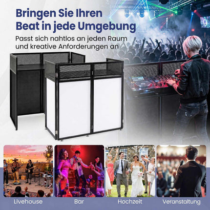 Portable DJ Booth with Adjustable Feet and Black Scrims