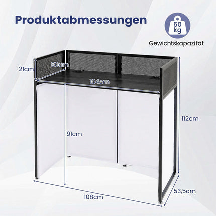 Portable DJ Booth with Adjustable Feet and Black Scrims
