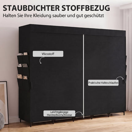 Portable Fabric Wardrobe, Dustproof, 5 Rods, Black, 212x45x167 cm