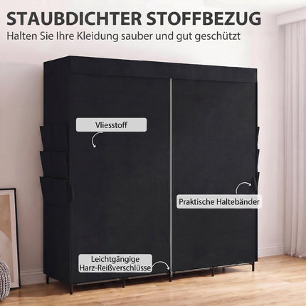 Portable Fabric Wardrobe, Dustproof, Black, 170 x 45 x 167 cm