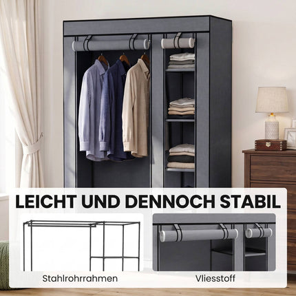 Portable Fabric Wardrobe with Hanging Rail & 5 Shelves, Grey