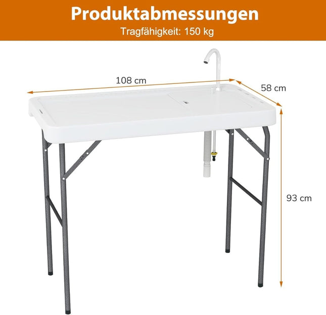 Portable Fish Cleaning Table with Sink & Faucet – White