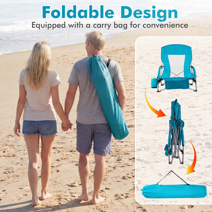 Portable Folding Beach Chair with Padded Armrests, Blue