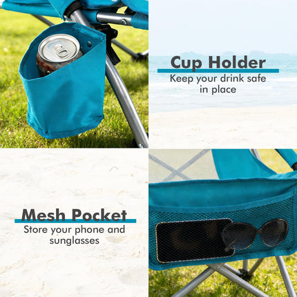 Portable Folding Beach Chair with Padded Armrests, Blue
