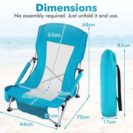 Portable Folding Beach Chair with Padded Armrests, Blue