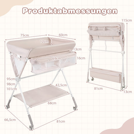Portable Folding Changing Table with Adjustable Height & Lockable Wheels