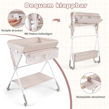 Portable Folding Changing Table with Adjustable Height & Lockable Wheels