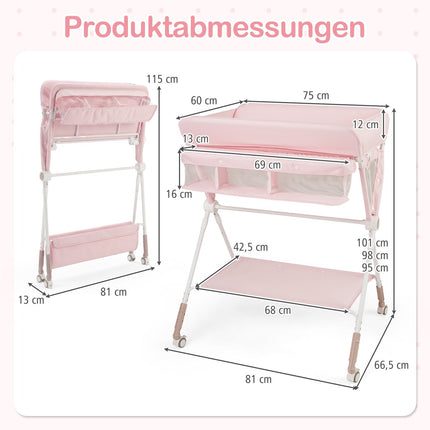 Portable Folding Changing Table with Adjustable Height & Lockable Wheels